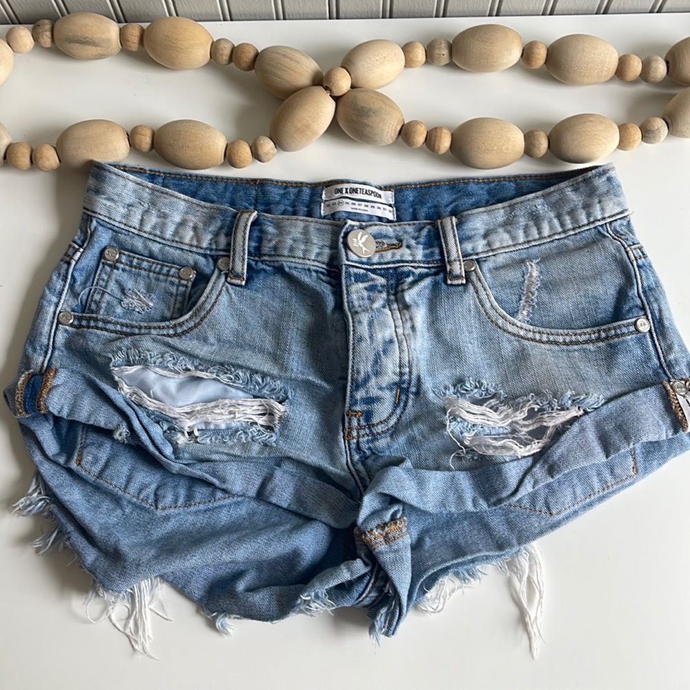 One Teaspoon Relaxed Fit Button Fly Long Rise Bandits Super Distressed Shorts/24